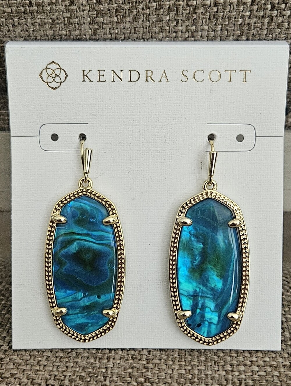 Kendra Scott Elle Drop Teal Abalone Gold Earrings NWT
